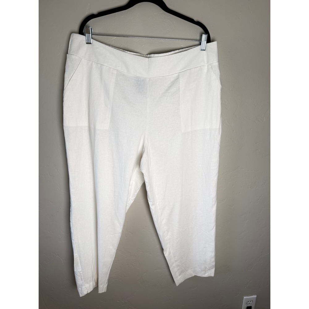 NWT Investments Plus Size White Stretch‎ Linen Blend Pull On Crop Pants 3X